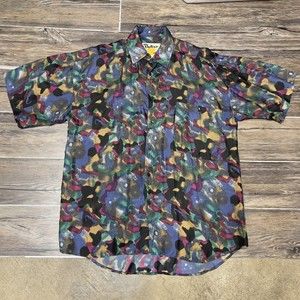 PROTEST VINTAGE Y2K 100% SILK LOUD ALL OVER  PRINT LIGHTWEIGHT SHIRT MEN L EUC